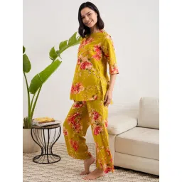 July Nightwear Cotton Mustard Long Kurti & Pyjama For Women image 3