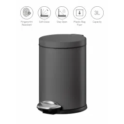 OBSESSIONS Stainless Steel Step Dustbin with Liner, 3 Litres, Titanium Grey image 3