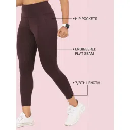 Enamor A605 Basic Quick Dry High Waist Basic Workout Leggings With Elasticated Waistband Brown image 3