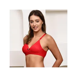 PrettyCat Womens Lace Non-Wired Lightly Padded T-shirt Bra - Red image 3