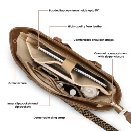 fastrack accessories Fastrack 15 Laptop Tote Bag In Tan image 3