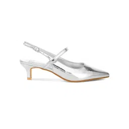 Rag & Co Womens Silver Kitten Slingback Sandal Heels image 3