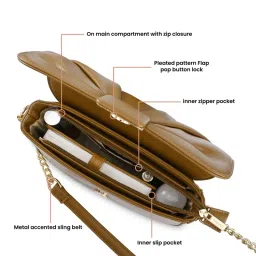 fastrack accessories Fastrack Soft-Pleated Sling Bag with Metal Chain Accents In Tan image 3