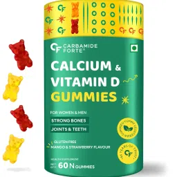 Carbamide Forte Calcium with Vitamin D Gummies for Men & Women| Calcium Gummies for Women & Men for Stronger Bones, Joints & Teeth & Immunity - Mango & Strawberry Flavour - 60 Veg Gummies-image-78