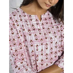 SAY Pink Color Printed Women Pure Cotton Kurti & Pyjama Night Suit (Set of 2) image 4