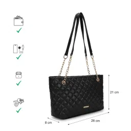 fastrack accessories Black Pu Structured Quilted Tote Bag with Chain Shoulder Straps image 4