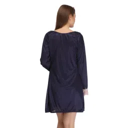 Clovia Short Night Dress & Full Sleeves Robe In Navy Blue Satin (Set of 2) image 4