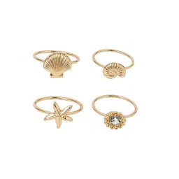 Accessorize London Women Gold Under The Sea Rings Gold Pack of 4 image 4