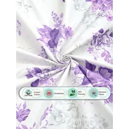 FABINALIV Purple Floral 300 Tc Pure Cotton King Size Double Bedsheet With 2 Pillow Covers image 4