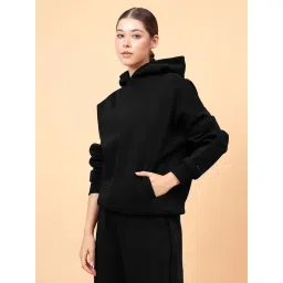 Fitkin Women's Solid Black Cozy core Fleece Hoodie image 4