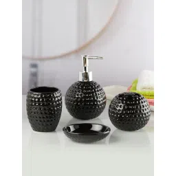 Kookee Ceramic Toothbrush Holder, Soap Dish & Tumbler with Soap Dispenser -Black (Set of 4) image 4