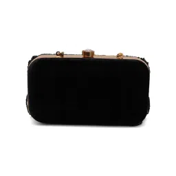 Fabbhue Womens Fringer Black Hand Embroidered Box Clutch image 5