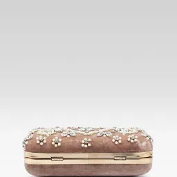 Fabbhue Women's Dusty Pink Hand Embroidery Box Clutch with Detachable Strap image 4