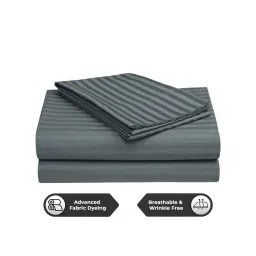 Story@Home 300 Tc Dark Grey Stripes Microfiber Double Size Bedsheet With 2 Pillow Covers image 4