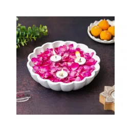 eCraftIndia White Beautiful Flower Urli Bowl For Home Decor image 5