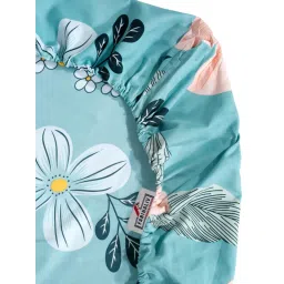 FABINALIV Multicolor Floral Cotton Blend King Size Fitted Double Bedsheet With 2 Pillow Covers image 5