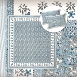 Urban Space Rajasthani Ethnic 100% Cotton King Bedsheet with 2 Pillow Covers, Rangrez Blue image 5