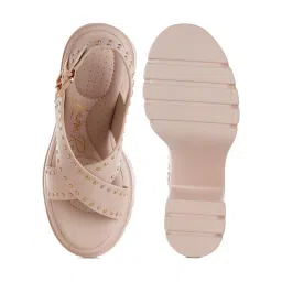 London Rag Stud Embellished Block Sandal Heels - Beige image 5