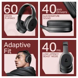 boAt Rockerz 412 Bluetooth Headphone with Mic (60 Hours Playback, Over Ear, Active Black)q image 2