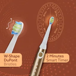 AGARO COSMIC MAX Sonic Electric tooth brush for adults with 5 modes, 7 brush heads, 1 Interdental head and rechargeable with 4 hours charge lasting up to 25 days (Champagne Gold) image 5