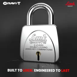 Link Gravi-T 60mm Heavy Duty Padlock | Lock for Home Door, Office, Shop, Travel | Tough CR Body | Hardened Steel Shackle, | Double Locking System | 2 Lakh Key Combinations image 1