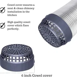 ARDNIB 6" Flexible Aluminum Duct Pipe for Kitchen Chimney | Expands to 6 ft. | Complete Installation Kit with Free Cowl Cover, 2m Tape, and Clamp | Fits Various Chimney Brands, Silver image 3
