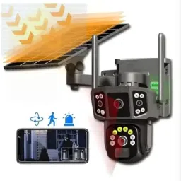 MAYUMI Dual Lens 4G Solar-Powered Security Camera with LED Lights, Wireless Outdoor Surveillance, Motion Detection, Black image 2