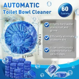Automatic Flush Toilet Bowl Cleaner Tablets, Bathroom Toilet Tank Cleaner, Powerful Cleaning Ball Toilet Blue Deep Clean Bubbles, Mild Lemon Scent image 1