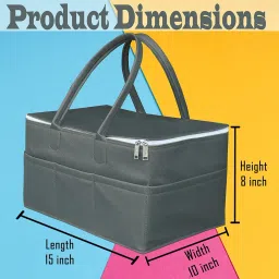 MetDeals Rexine Leather Fabric Diaper Caddy Organizer - Portable Nappy Storage Basket for Mother - Foldable Baby Bag (Grey, 15 X 10 X 8 Inches) image 1