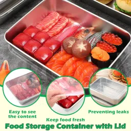 4pcs Stainless Steel Food Storage Containers with Clear Lids, Food Serving & Baking Stackable Snack Tray for Kitchen, Microwave, Freezer, BBQ Party, Office, Gym Lunch (2000ML) image 2