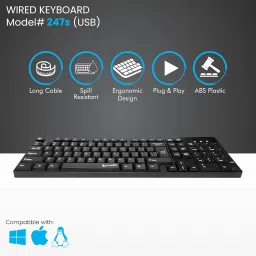 Prodot 5-in-1 Wired Combo Pack | 247s Wired Keyboard + Comfy Optical Mouse + 4 in1 Port USB Hub + USB Type-A to Type-C OTG + Anti-Slip Mouse Pad | for Laptop/Desktop image 2