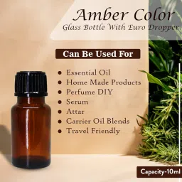10 ML Amber Round Empty Glass Bottle + Euro Dropper + Black Cap, Refillable, Leak Proof For Essential Oils, DIY Perfumes (Pack of 3) image 5
