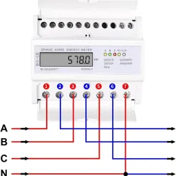 3-Phase 4-Wire Digital Power Consumption Meter 5-100A 380V 35mm Mount 1 Pack (Register Display) image 1