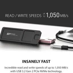 SP Silicon Power PX10 512GB Portable SSD, Up to 1050MB/s, USB 3.2 Gen 2, Type-C Cable, Ultra-Slim 10.3mm & 33g, Pocket-Size External Solid State Drive, Black (SU512GBPSDPX10CKIN) image 1