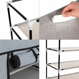 EASY BUY Shoe Rack Plastic 6 Shelves with Zip Door Cover & Side Pockets | Dustproof Multiuse Storage Organizer for Footwear, Clothes, Toys | Portable & Space-Saving Shoe Stand image 1