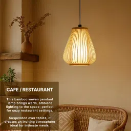 Habere India-All the Cultures Fabricating India Pendant Light | Bamboo Pendant Lamp | Bamboo Lampshade | Boho Lamps for Cafe | Rattan Lampshade | Wicker Interior Lamp (Design 02) image 1