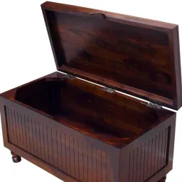 Wooden Storage Box with Vertical Slats, Walnut Brown, Traditional Style, Turned Legs, 65x44x50 cm image 3