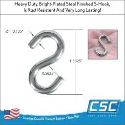 Clip Strip 100 Pack S Hooks, Heavy Duty, 1.625" L x 0.135" Diameter S Shaped Hook for Hanging Signs, Displays, Products on Racks, in Retail, Hang Plants, Curtains, Jewelry, Kitchenware, in Household image 1