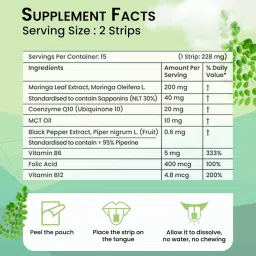 365veda Moringa Strips™ | Vitamin B12 | Natural Energy Booster | Coenzyme Q10 | Immunity & Vitality Support | Ayurvedic Nutrition Powerhouse | Vitamin B6 | 30 Oral Strips image 1