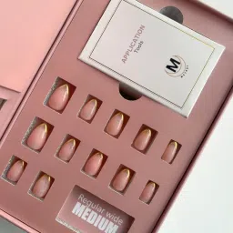 Matrut™ Ready To Wear Nails - BLUSH BEAM French Tips | Instant Peel & Stick | Included X-strong Organic Liquid Glue Option | Glossy | Short Almond | Premuim 12 False Nails | Regular wide image 2