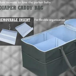 MetDeals Rexine Leather Fabric Diaper Caddy Organizer - Portable Nappy Storage Basket for Mother - Foldable Baby Bag (Grey, 15 X 10 X 8 Inches) image 3