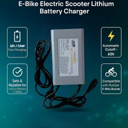 RUDRA LITE 5Amp E-Bike Battery Charger | Fast Charging with Automatic Cutoff (67.2V) | Safe & Reliable Lithium Battery Charger | Compatible with Kinetic Green, Hero, Ampere, JoyHope, (60V) image 2