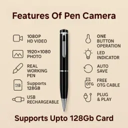 SAFETYNET 1080p HD Pen Camera | Compact One-Touch Recording | USB Rechargeable Battery | 128 GB SD Card Support | App-Free Portable Video Recorder for Office, Lectures & Travel image 1