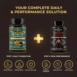 Natural Diet Men's Wellness Combo | Vitality Capsules (60) & Vigra Ayurveda Capsules (20) | With Ashwagandha, Shilajit & Gokshura for Daily Stamina, Energy & Confidence | Pack of 2 image 3