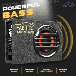 FABTEC 8 Inch Gray Under Seat Active Subwoofer Bass Tube for Cars (InBuilt Amp, 200 RMS) image 1