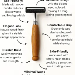 Caneco Eco-Friendly Wooden Razor for Men & Women – Reusable Metal Safety Razor with Wooden Grip, Sustainable & Plastic-Free Shaving Razor, Zero Waste Grooming Gift image 3