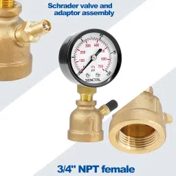 SENCTRL 0-100 Psi Gas Pressure Test Gauge, 2" Dial Size, 3/4” FNPT Connection, Brass Valve, Forged Brass Bell Shape Body Assembly image 2