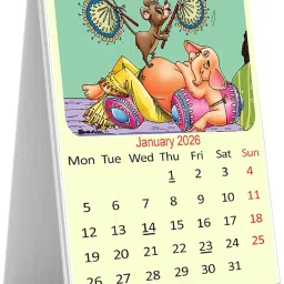 Sentoor Kartoon 2026 Wall Calendar Lorn Ganesh Monthly Planning Calendar 12 Month Large Grid Planner for Home Office Kitchen Indian Art Gift 4x6 Inches image 3