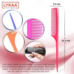 LYKAA Professional Tail Comb Smooth & Round Teeth For Men & Women Ideal For Sectioning, Highlighting, Colouring Tail Comb, Hairstyling Accessories (Set Of 1 Comb) image 2