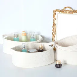MINTWOOD Design Set of 4 Cotton Rope Nesting Baskets, Decorative Woven Nursery Baskets, Cute Closet Baskets and Bins for Shelves, Table Basket Organizers for Small Accessories, White image 1